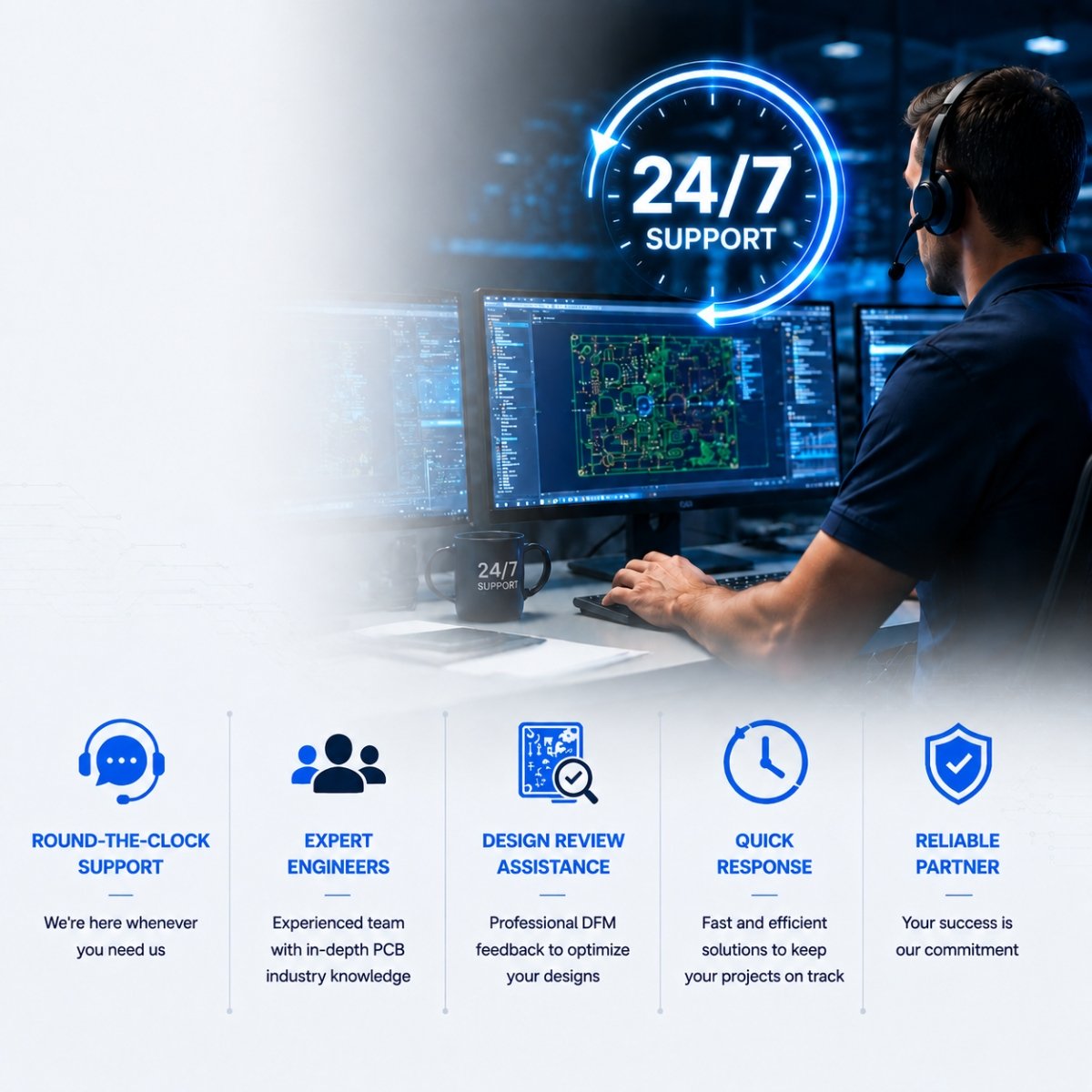 Engineer providing 24/7 technical support for PCB design and production