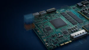 Dense Embedded & FPGA PCB with processor, DDR memory, high-speed interfaces, and multilayer engineering overlays
