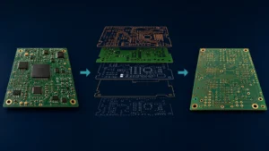 PCB design workflow showing Gerber and NC drill export data for PCB manufacturing