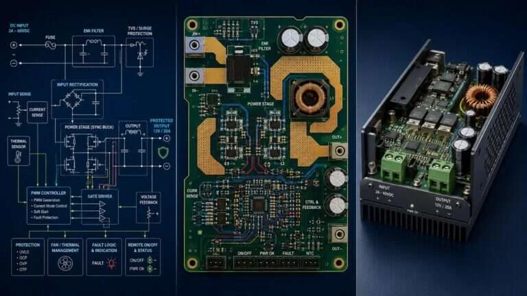 Power electronics PCB engineering example with schematic, PCB layout and finished power converter