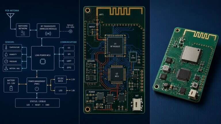 RF IoT board engineering example with schematic, PCB layout and wireless sensor PCBA