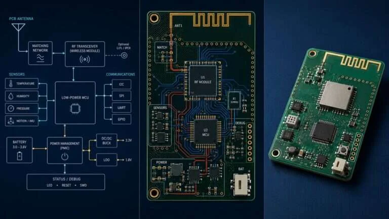 RF IoT board engineering example with schematic, PCB layout and wireless sensor PCBA