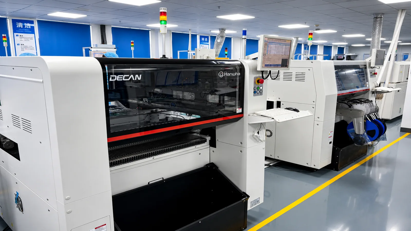 SMT pick-and-place machine on an automated PCB assembly production line