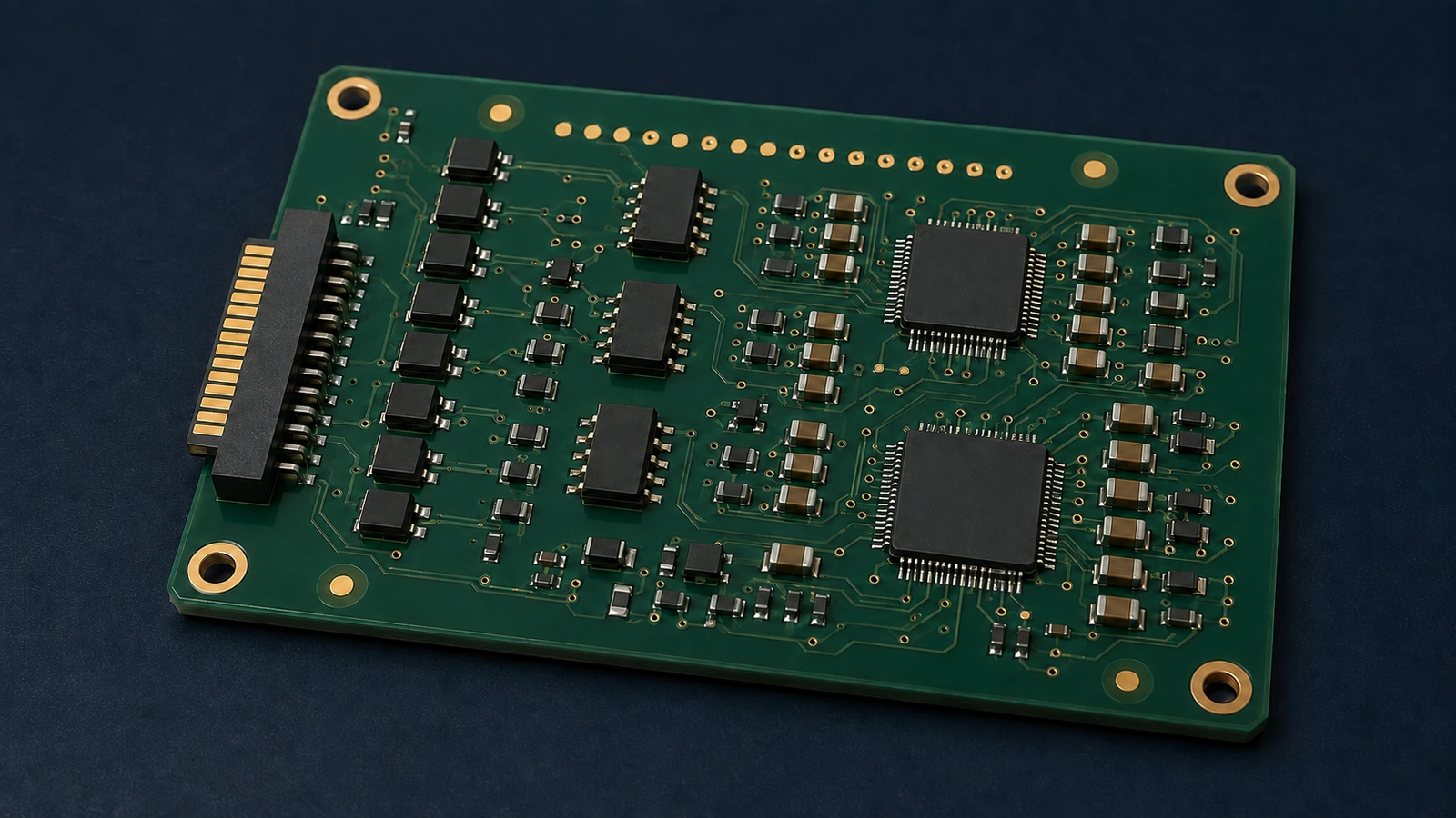Orderly PCB assembly layout with consistent component orientation, clear spacing, fiducials and accessible test points