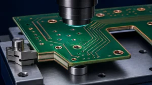 Optical inspection of PCB drilled holes, copper traces, routed slot and exposed board cross-section