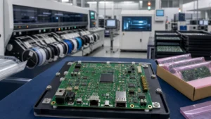 Turnkey PCB assembly process with SMT production, inspection, ESD packaging and a finished assembled PCBA